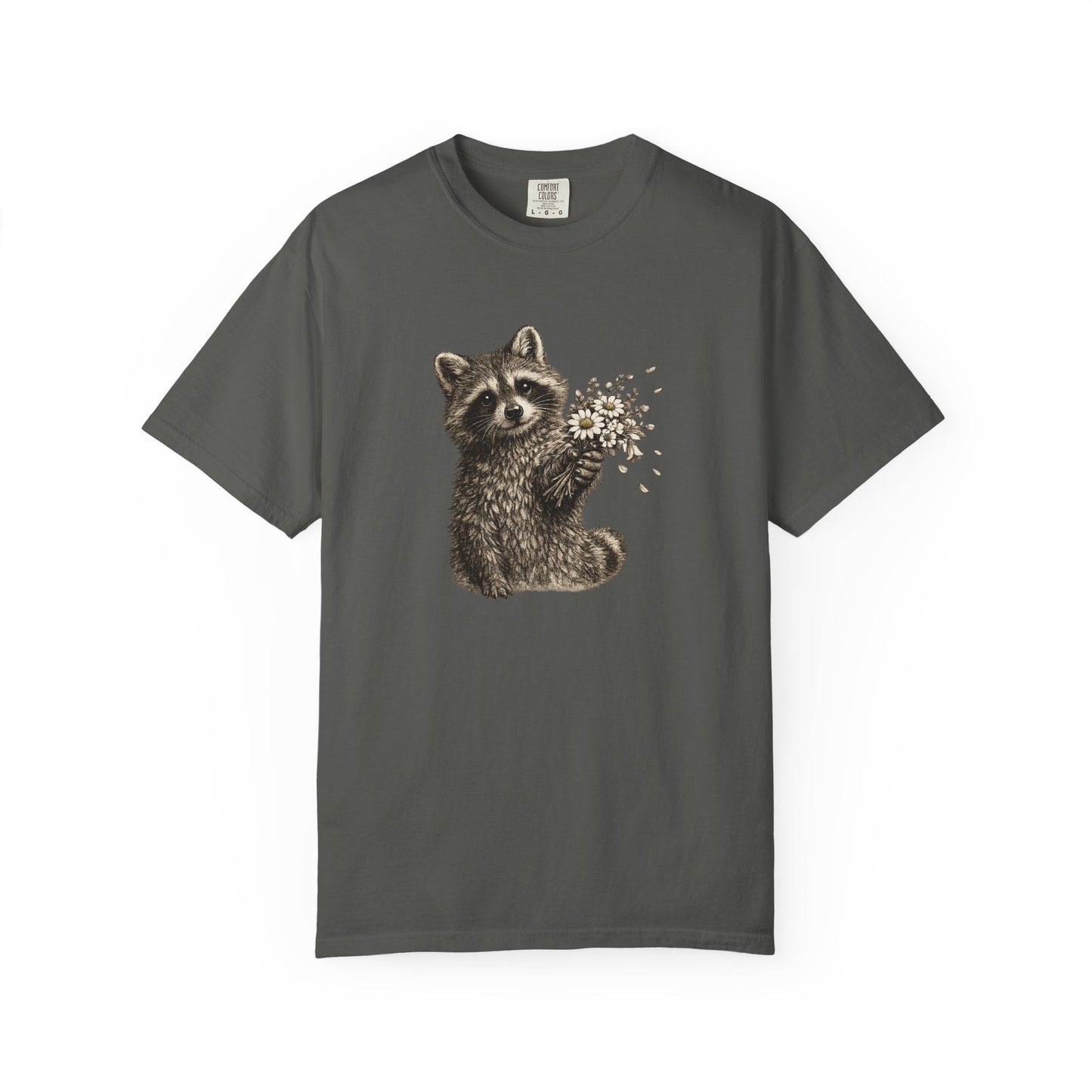 Raccoon with Wildflower Bouquet T-Shirt — Cute Animal Gift Tee
