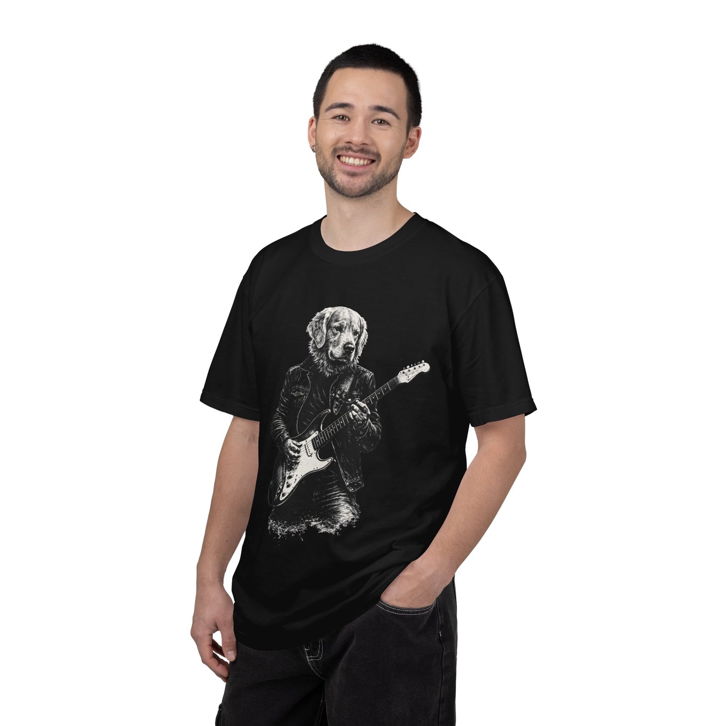 Golden Retriever Guitar Tee — Golden Playing Electric Guitar Design