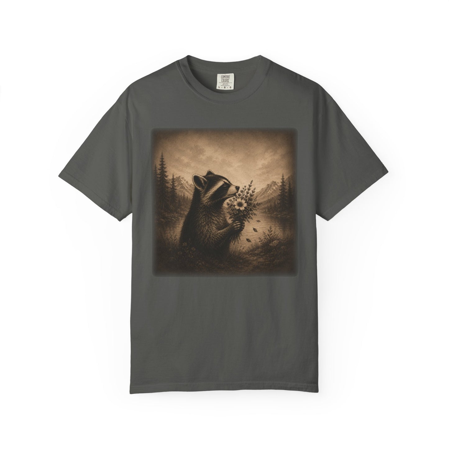 Raccoon With Wildflowers T-Shirt | Vintage Woodland Nature Graphic Tee