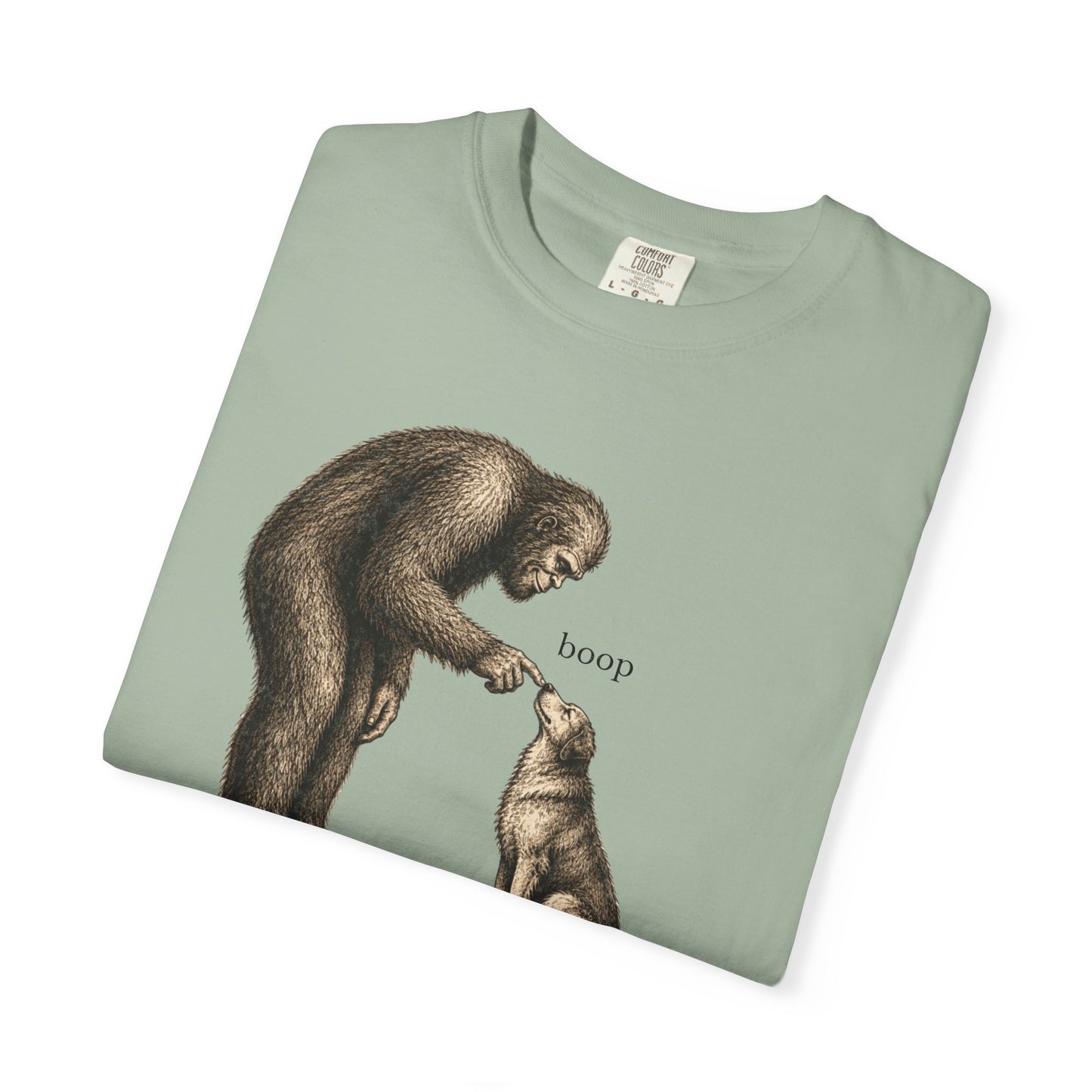 Bigfoot Booping Dog T-Shirt — Funny Sasquatch Tee for Dog Lovers