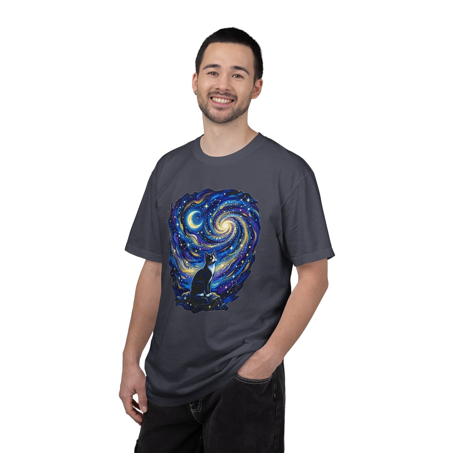 Purry Night Celestial Cat Shirt | Starry Night Cat Graphic T-Shirt