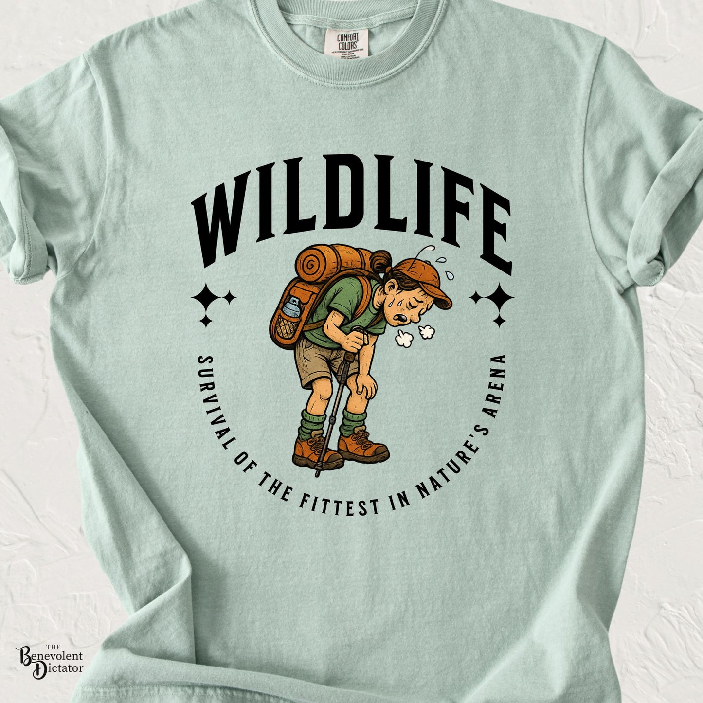 WILDLIFE Camp Shirt — "Survival of the Fittest in Nature's Arena" Funny Hiking Outdoors Tee