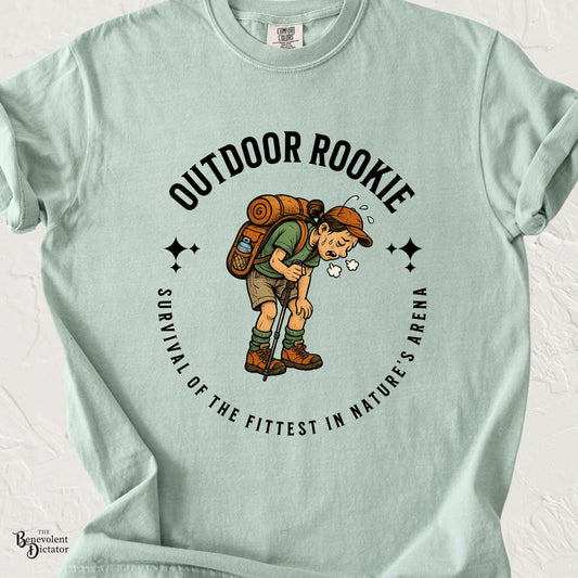 Outdoor Rookie Camp Shirt — "Survival of the Fittest in Nature's Arena" Hiking Tee