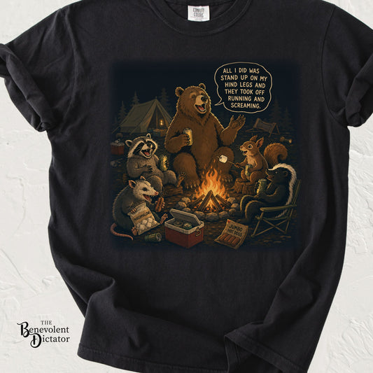 Campfire Criminals | Funny Camping Bear & Raccoon Shirt | Woodland Animals Campfire Tee | Cozy Outdoors Graphic Tee