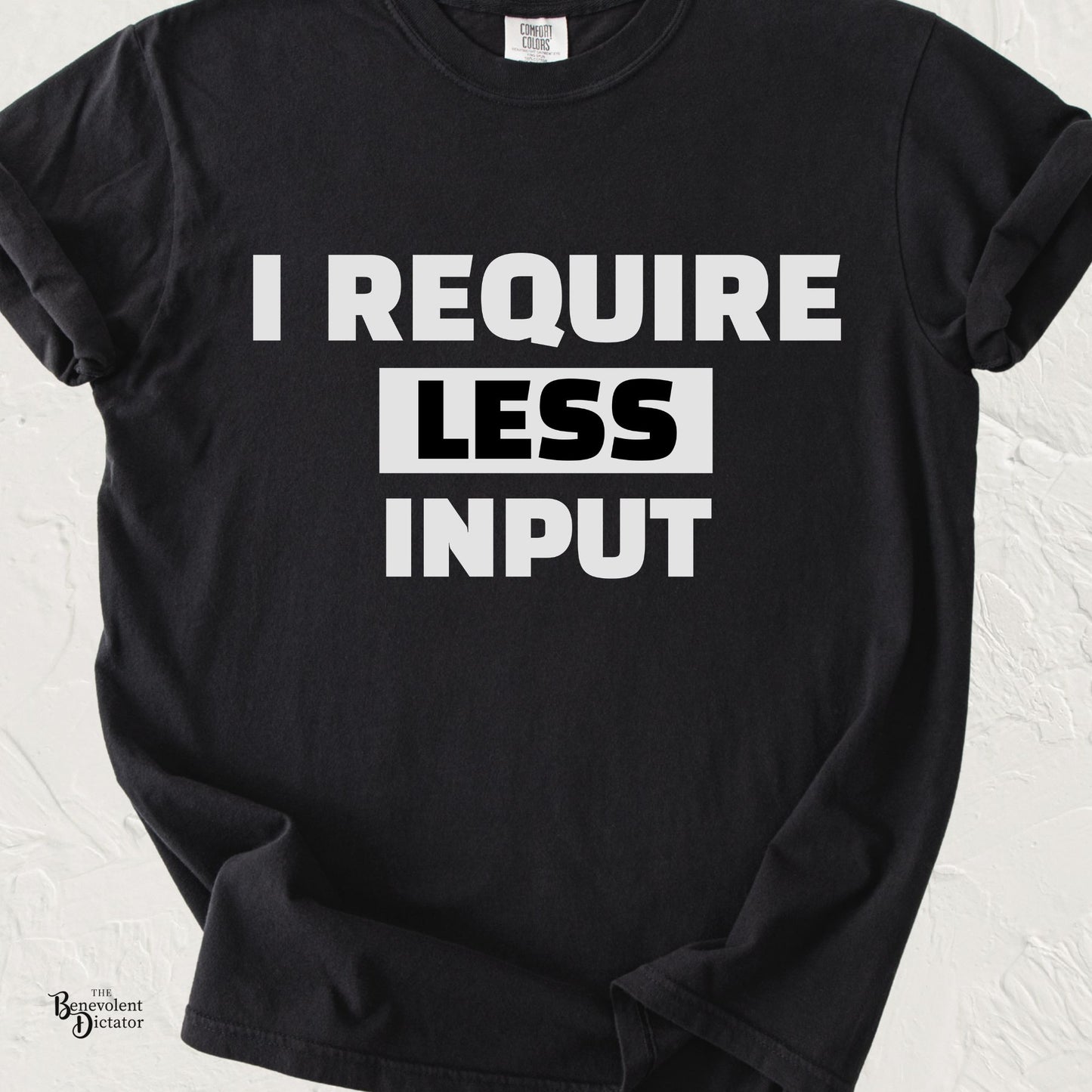 I Require Less Input T-Shirt — Minimalist Anti-Overstimulation Tee
