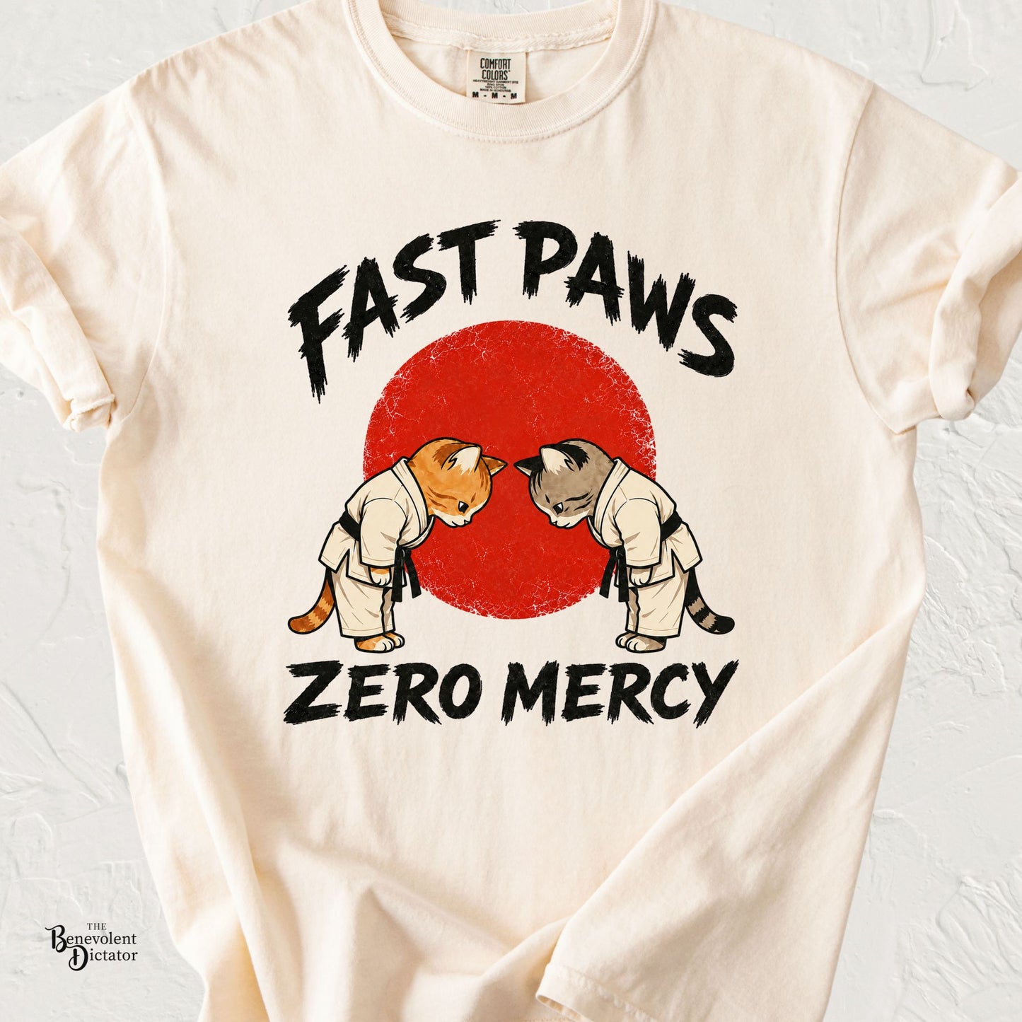 Fast Paws Zero Mercy T-Shirt | Funny Karate Cat Graphic Tee