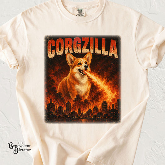 Corgzilla T-Shirt — Fire-Breathing Corgi Monster City Poster Tee