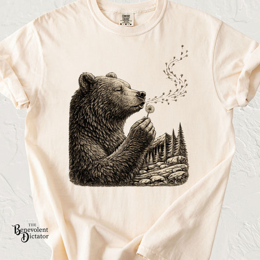 Bear Blowing Dandelion T-Shirt — Outdoor Enthusiast Wish Tee