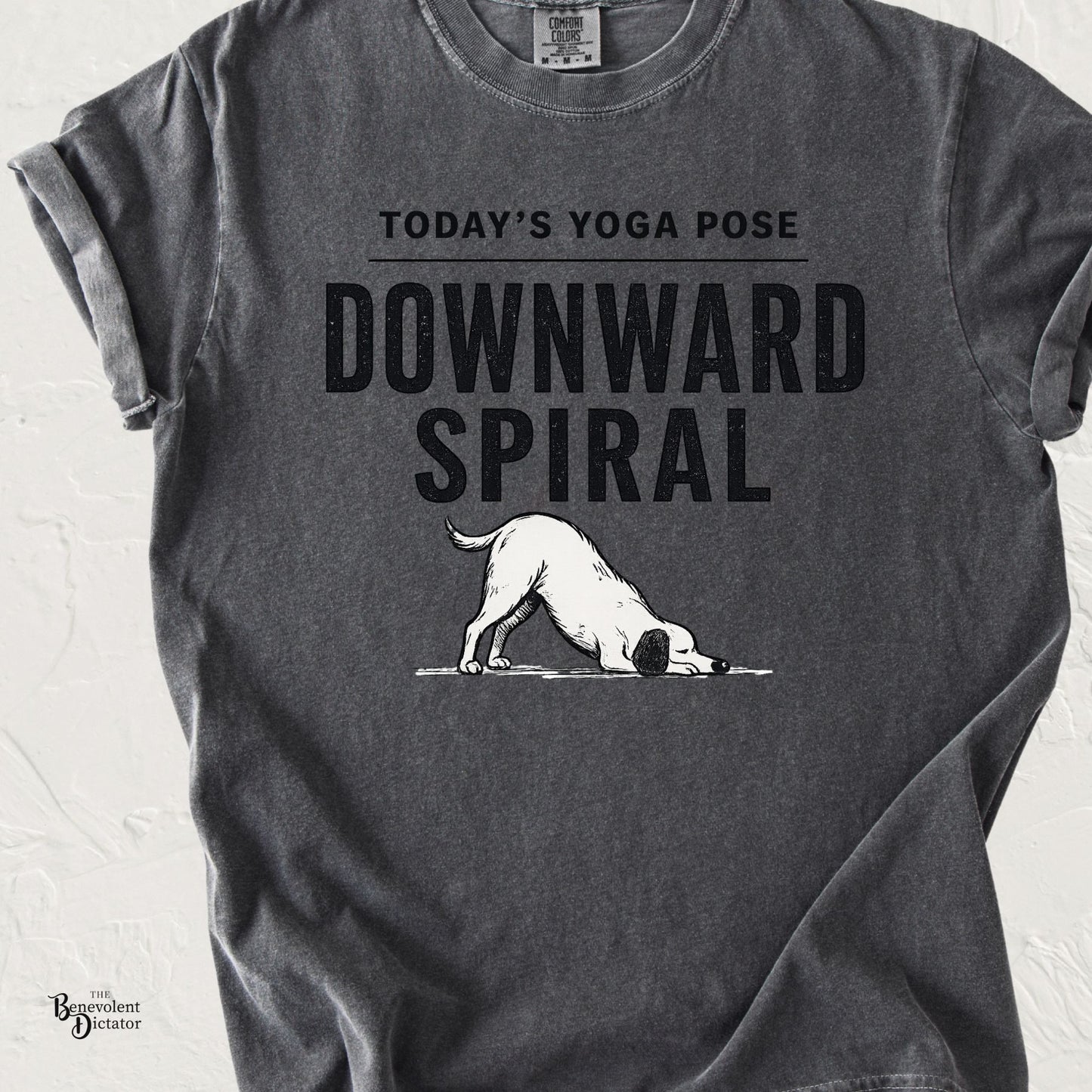 Downward Spiral Dog Yoga T-Shirt — Funny Downward Dog Graphic Tee