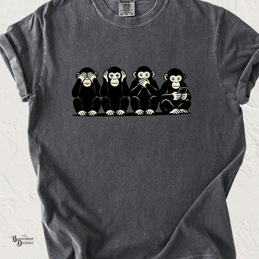 Modern Monkeys Shirt | See Hear Speak Scroll Tee | Funny Social Media Shirt | Monkey Graphic Tee | Introvert Humor Shirt