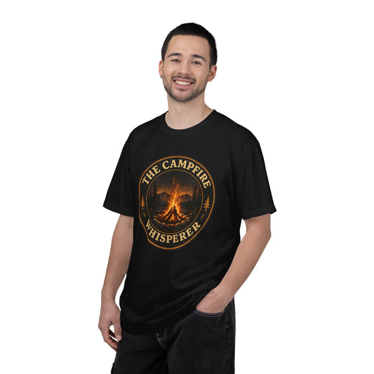 Campfire Whisperer T-Shirt — Retro Outdoor Camping Badge Tee