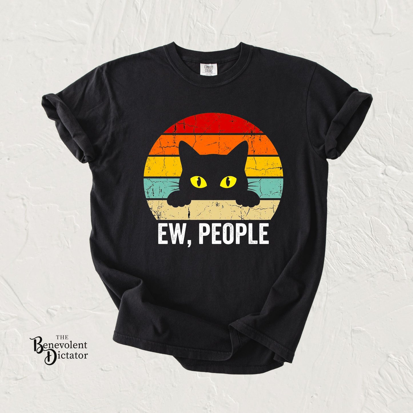 Ew, People Cat T-Shirt — Retro Sunset Graphic for Introverts & Cat Lovers