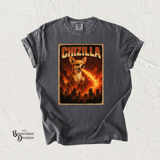 Chizilla Chihuahua T-Shirt — Godzilla Parody Fire-Breathing Dog Tee
