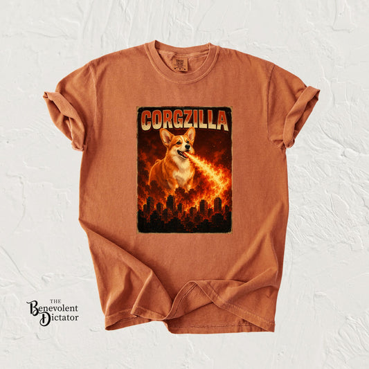 Corgzilla Corgi Tee — Godzilla Parody Dog Breathing Fire Graphic T-Shirt