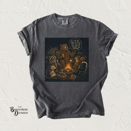 Campfire Criminals | Funny Camping Bear & Raccoon Shirt | Woodland Animals Campfire Tee | Cozy Outdoors Graphic Tee