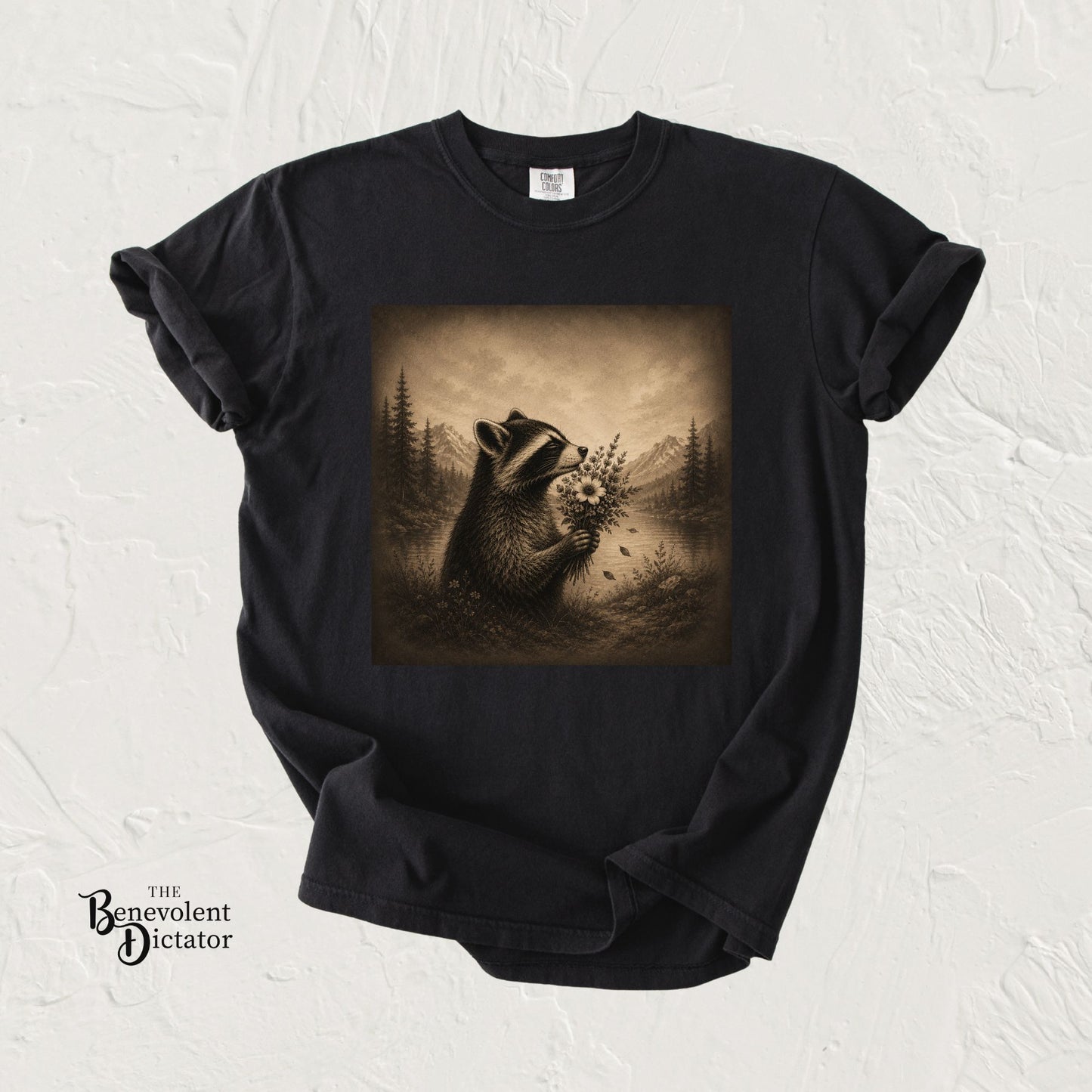 Raccoon with Roses Vintage T-Shirt — Moody Distressed Art
