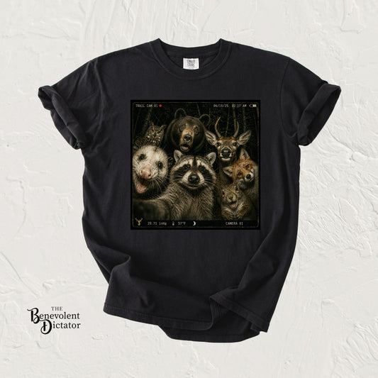 Trail Cam Animals T-Shirt — Funny Forest Wildlife Photo Tee