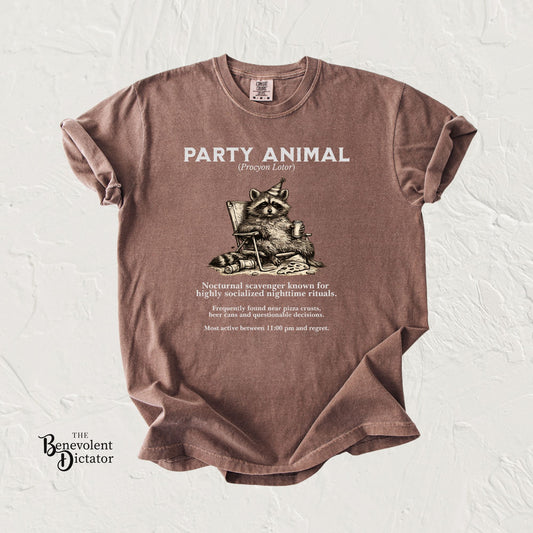 party animal parody shirt raccoon