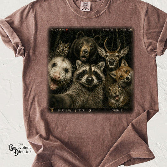 Trail Cam Animals T-Shirt — Funny Forest Wildlife Photo Tee