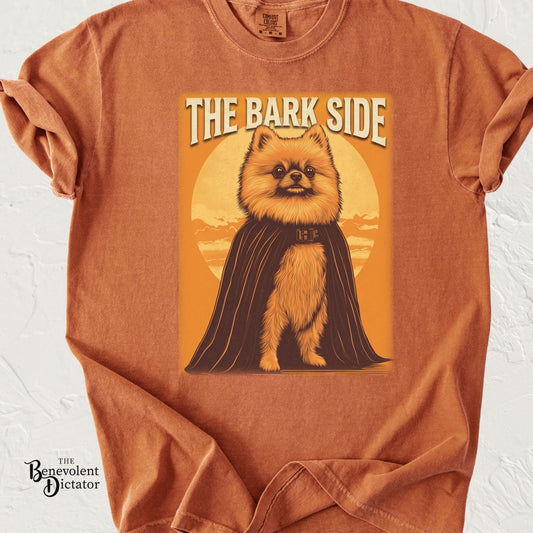 The Bark Side Funny Pomeranian Star Wars Inspired Dog T-Shirt | Cute Retro Dog Lover Tee