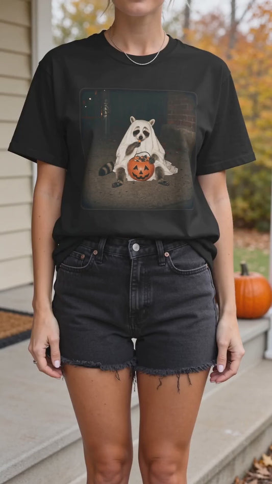 Ghost Halloween Raccoon Trick or Treat T-Shirt